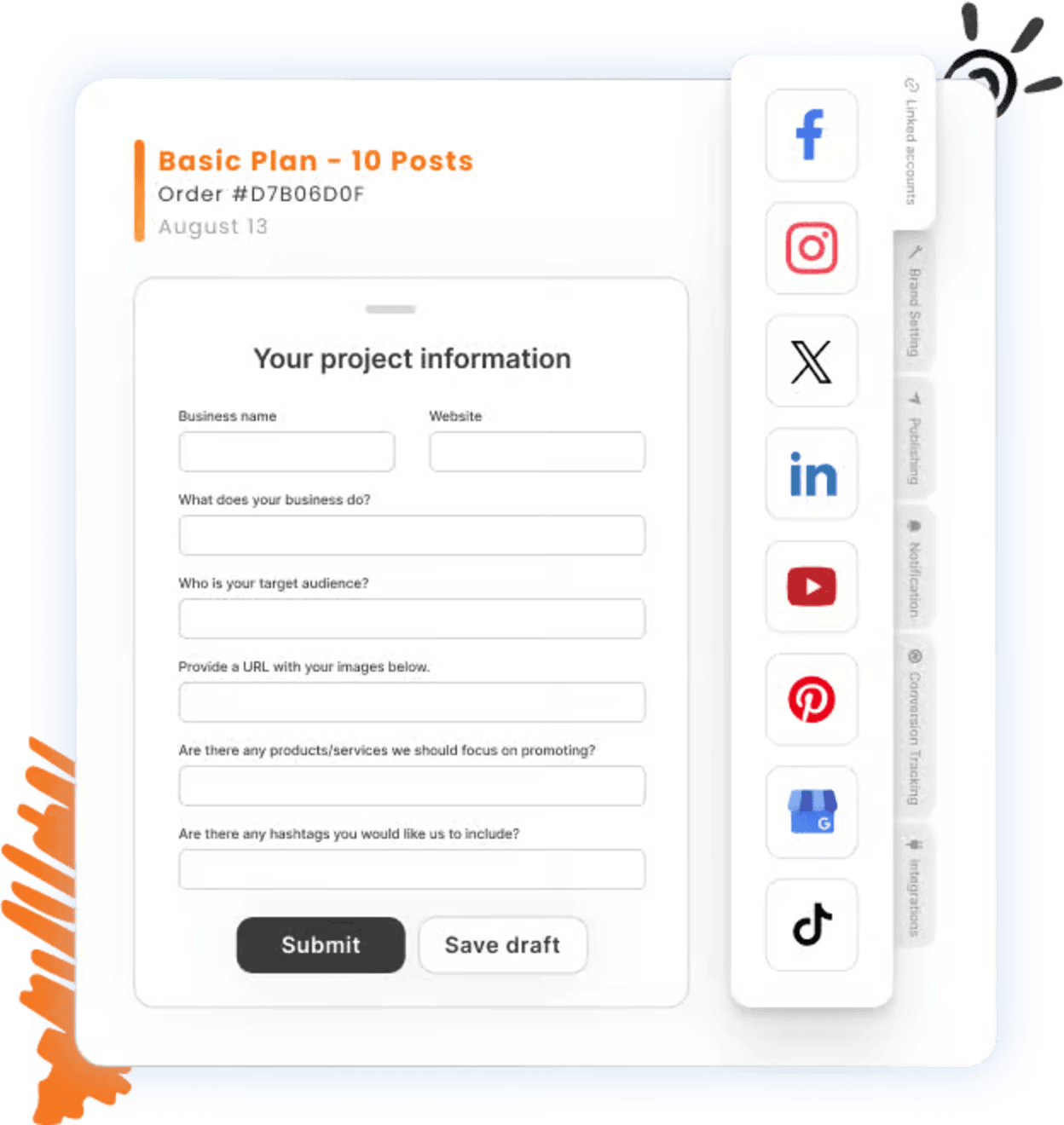 A project intake form for a social media management service