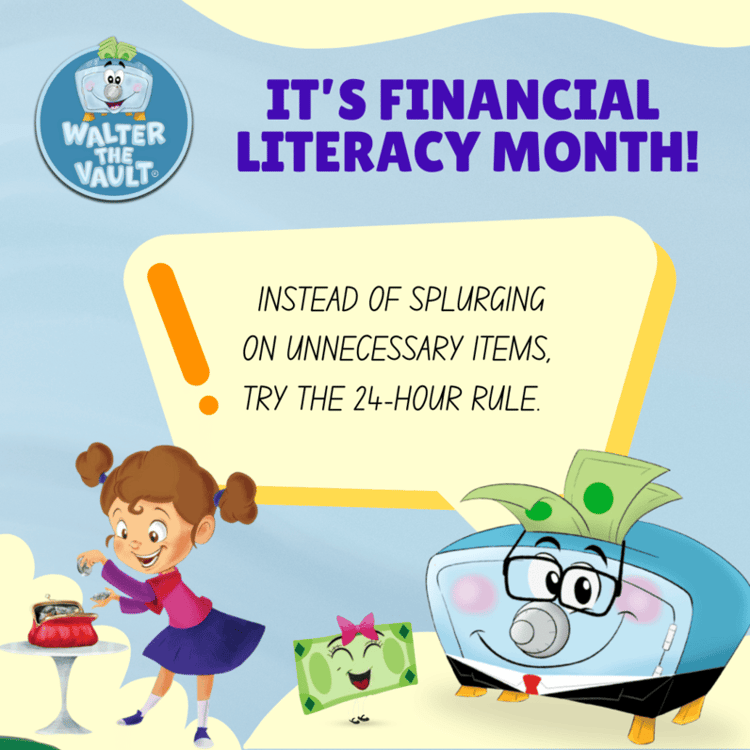 A cartoon of a girl with a piggy bank