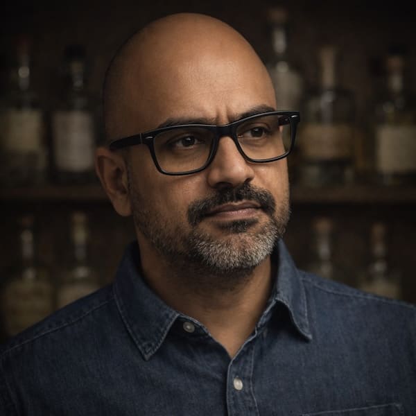 A man wearing glasses and a denim shirt