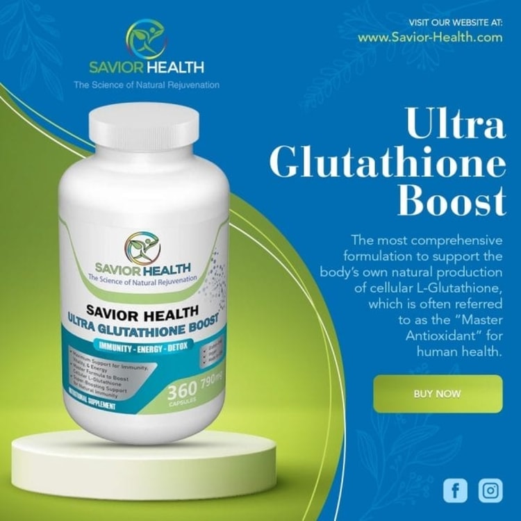 A bottle of savor health ultra glutatione booster