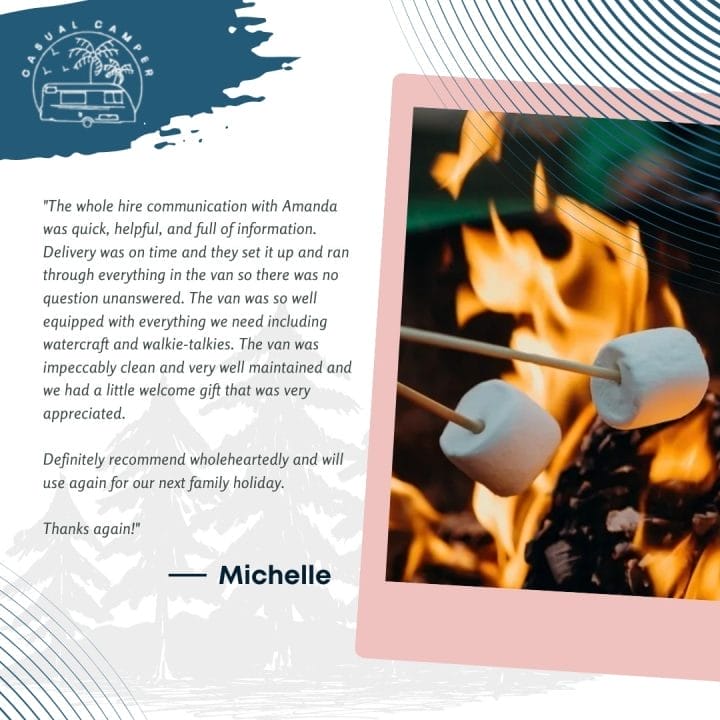 A brochure with a picture of marshmallows on a stick