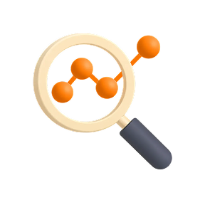 A magnifying glass with orange balls on it