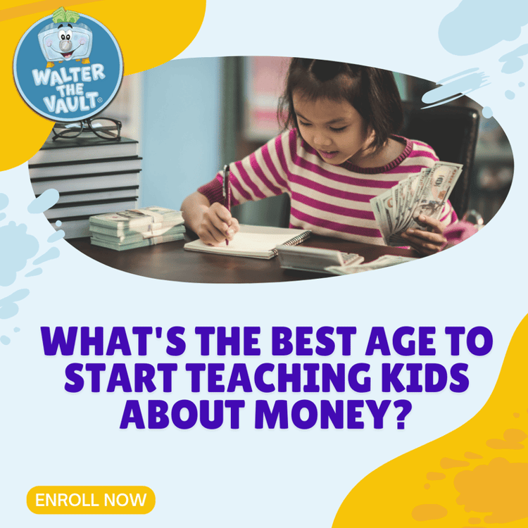 A young girl sitting at a table with books and money