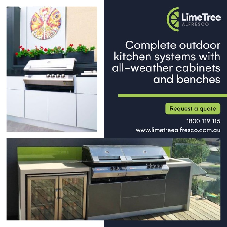 A brochure for a kitchen with a grill and cabinets