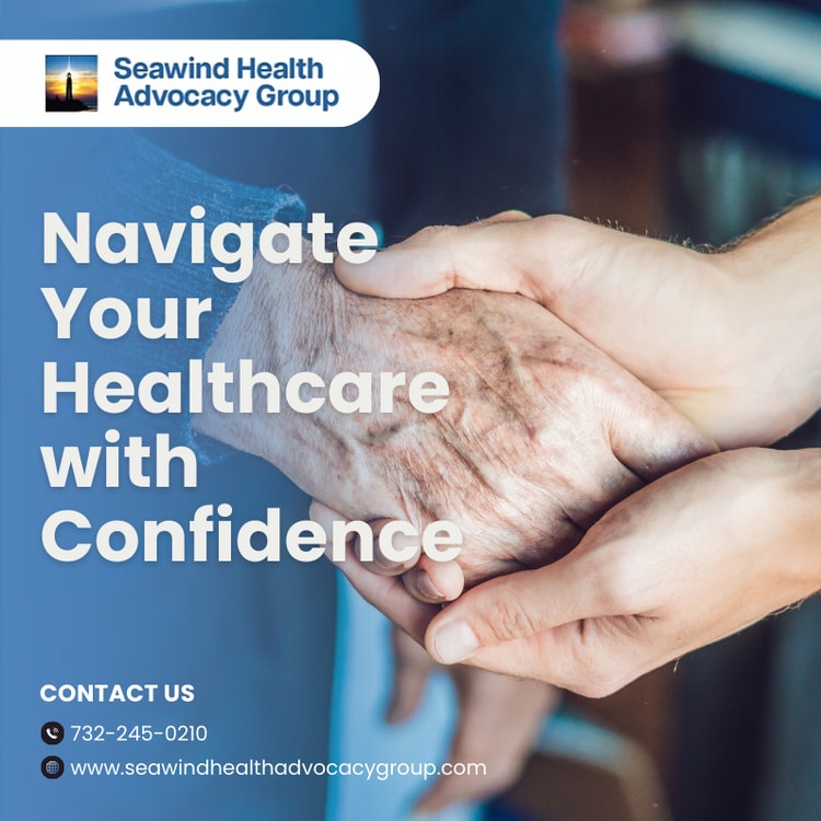 Two people shaking hands with the words navigate your healthcare with confidence