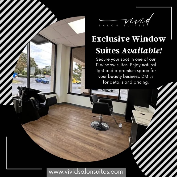 A salon room with a large window and a chair