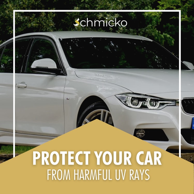 A white car with the words protect your car from hamflu rays