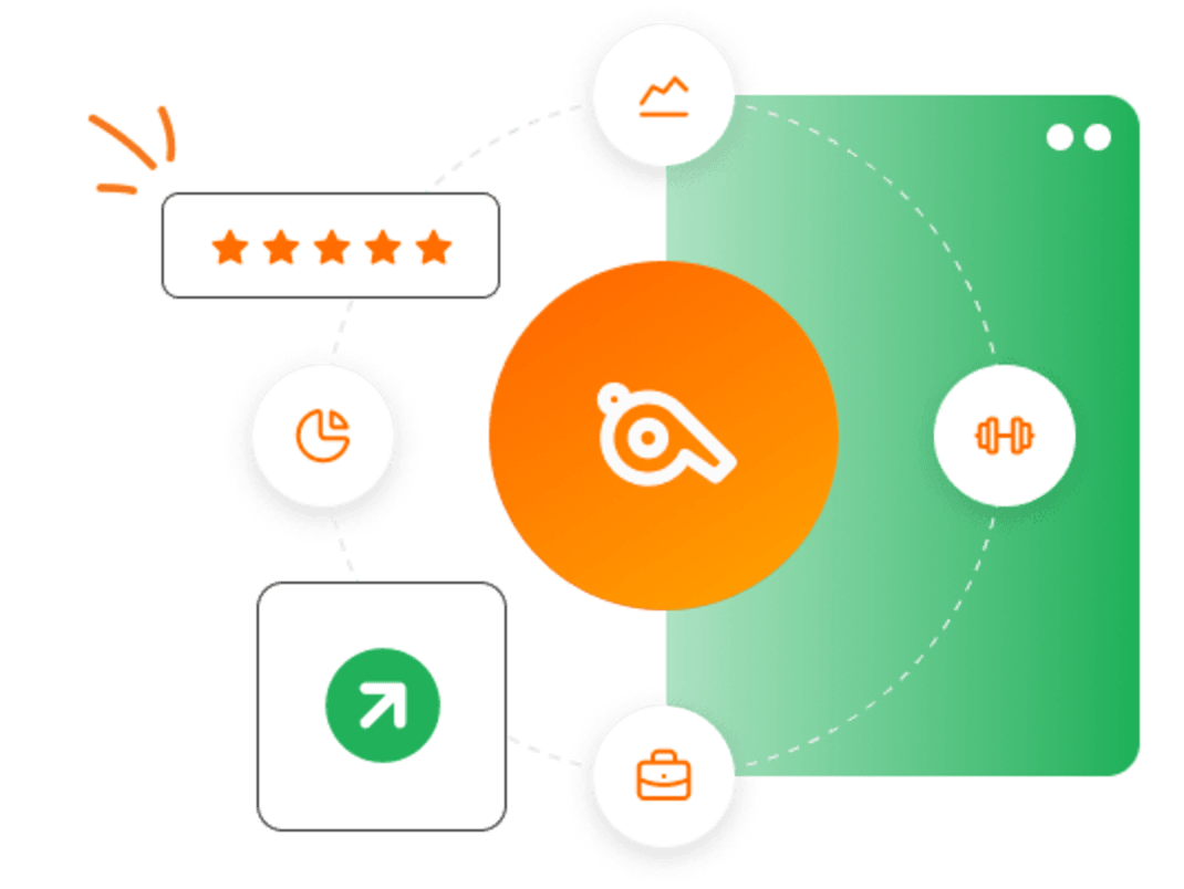 a graphic ilustration for some coaching tools with 5 stars review.