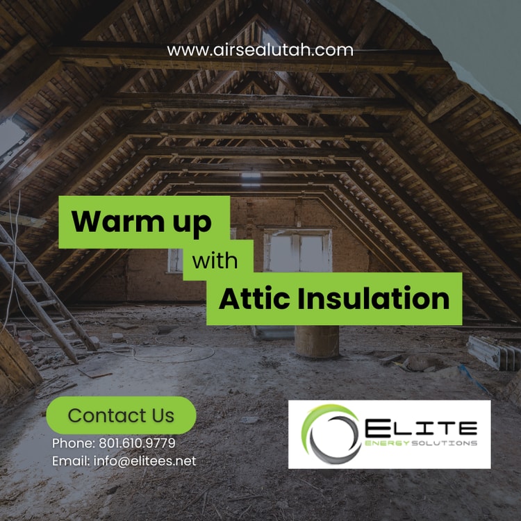 A picture of an attic with the words warm up with attic insulation