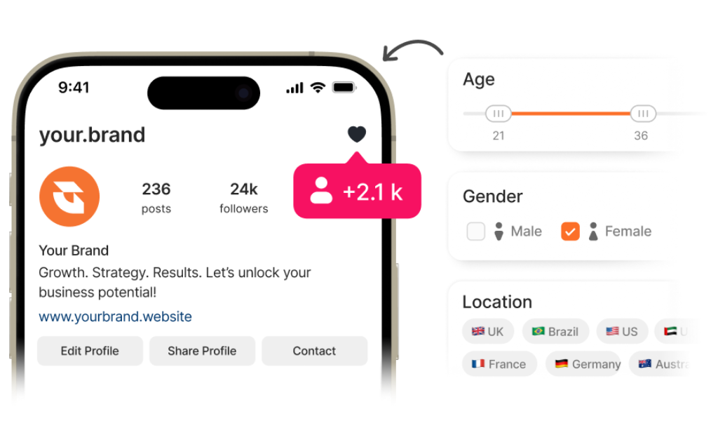 A cell phone with the text your brand on it