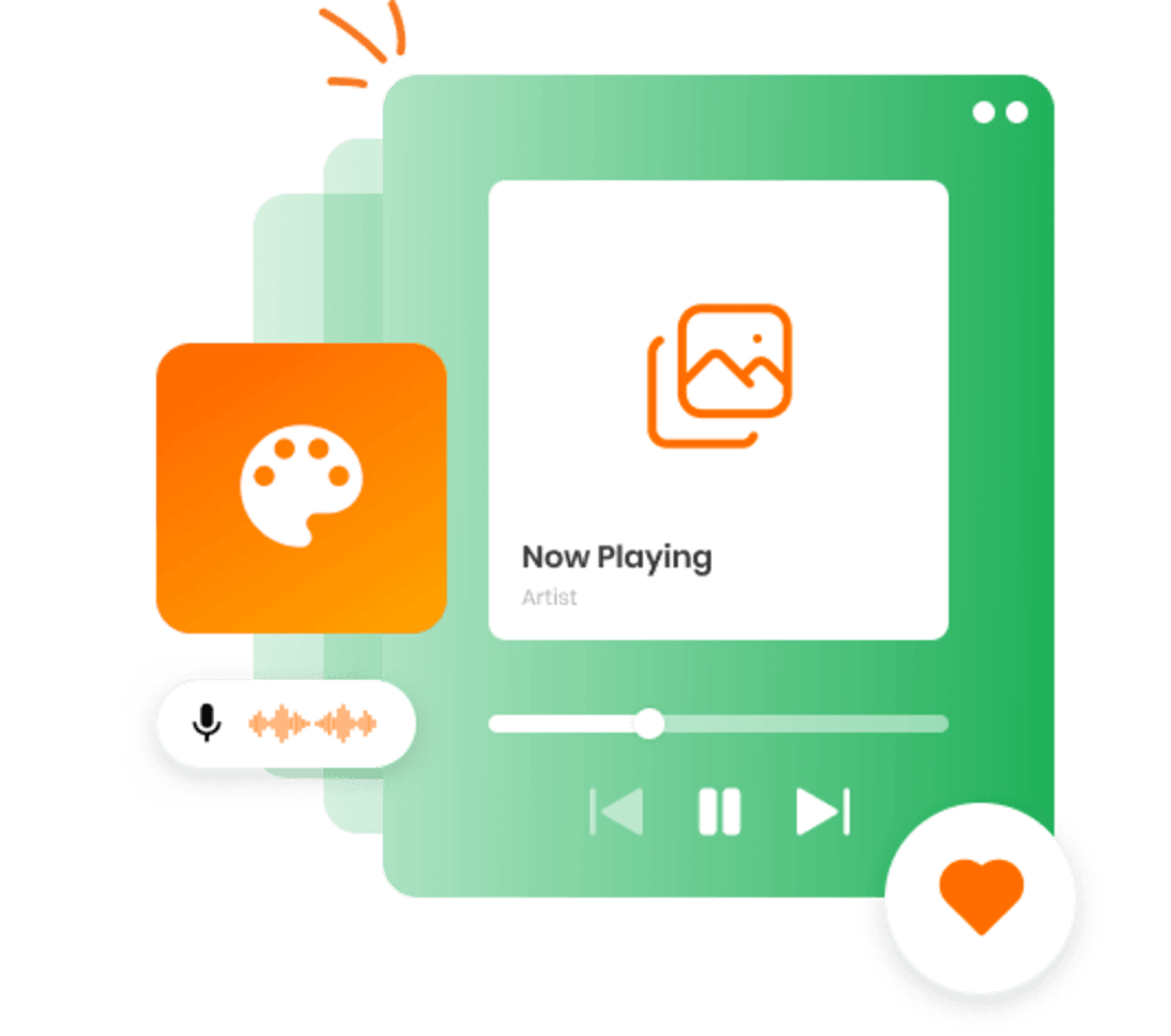 a graphic for music streaming platforms, showing now playing music and arts.