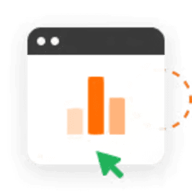 An icon depicting a web browser window with a bar chart inside, featuring three vertical bars in varying heights (light orange, orange, and peach). A green arrow points toward the chart, and a dotted orange line loops around part of the window, suggesting interaction or optimization.