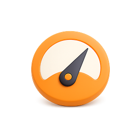 A white button with an orange and black arrow on it