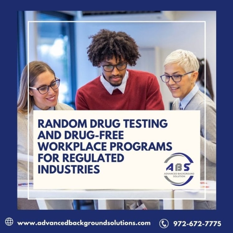 A group of people looking at a sign that says random drug testing and drug -