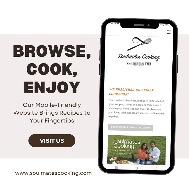 A cell phone with the words browse, cook, enjoy on it