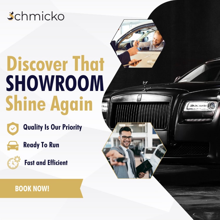 A black car with the words discovery that showroom shine again