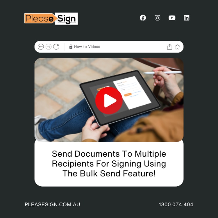 A person holding a tablet with the text send documents to multiple receipts for signing using