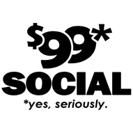 A black and white photo with the words $ 99 social yes seriously