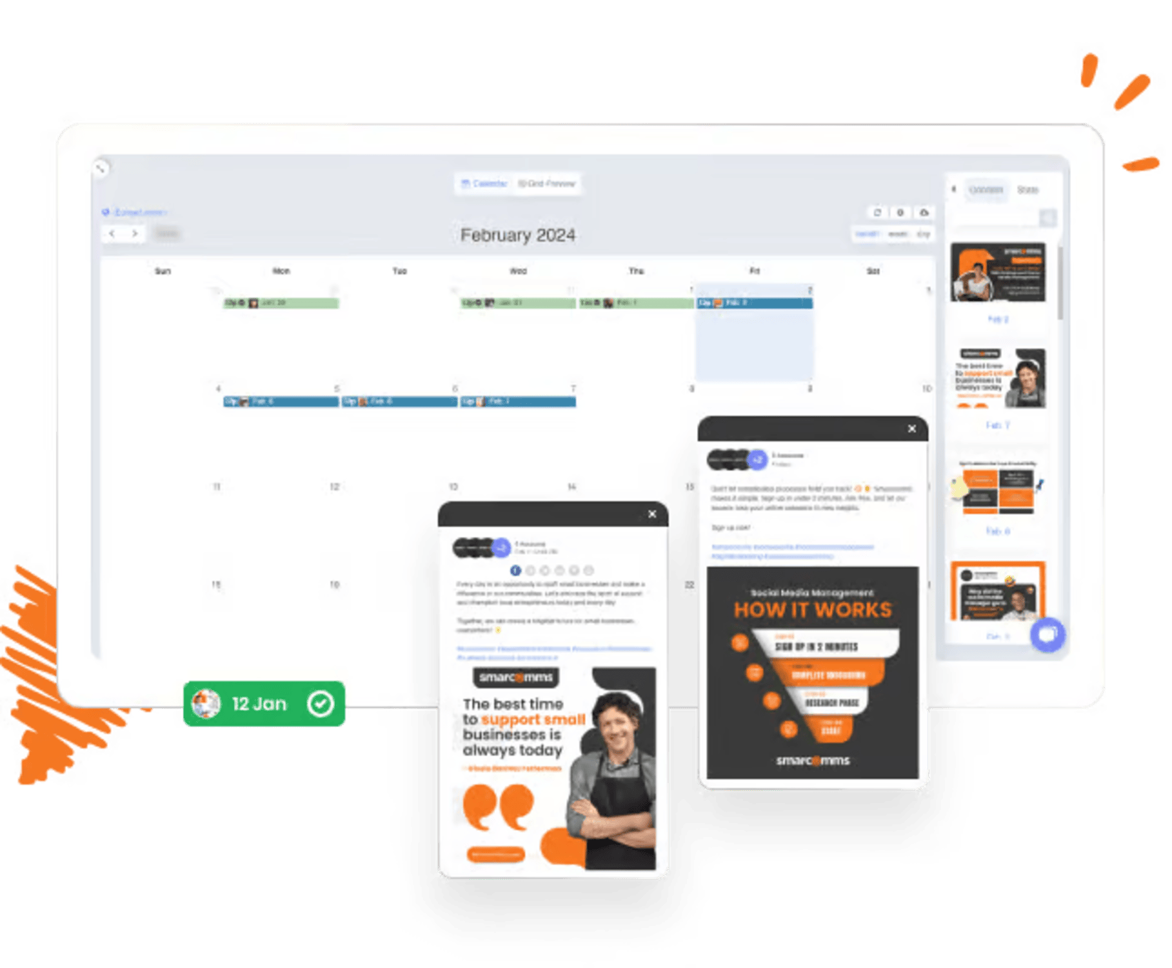 Smarcomms content panel calendar view