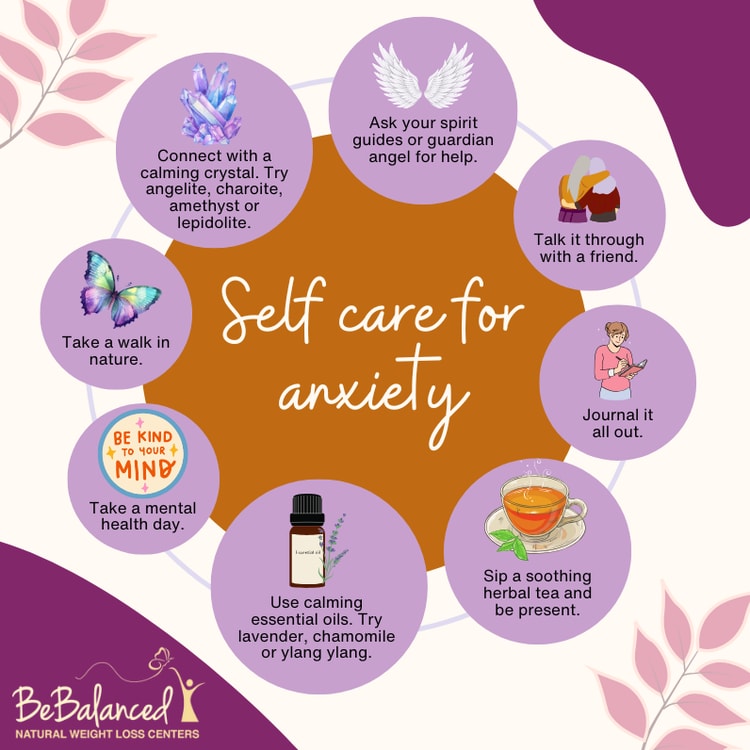 A circle with the words self care for anxiety