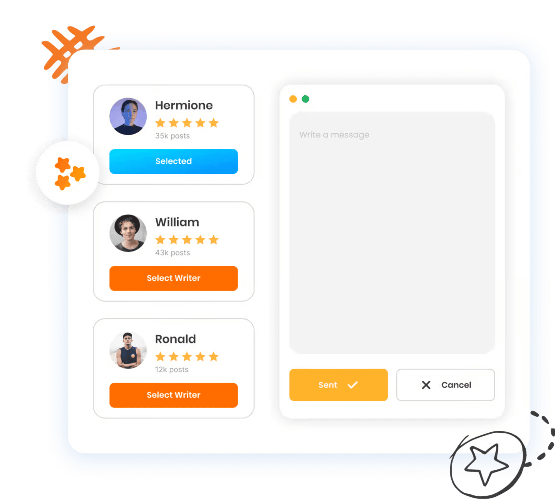 some option of example writer with 5 star review