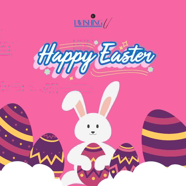 A bunny sitting on top of a pile of eggs