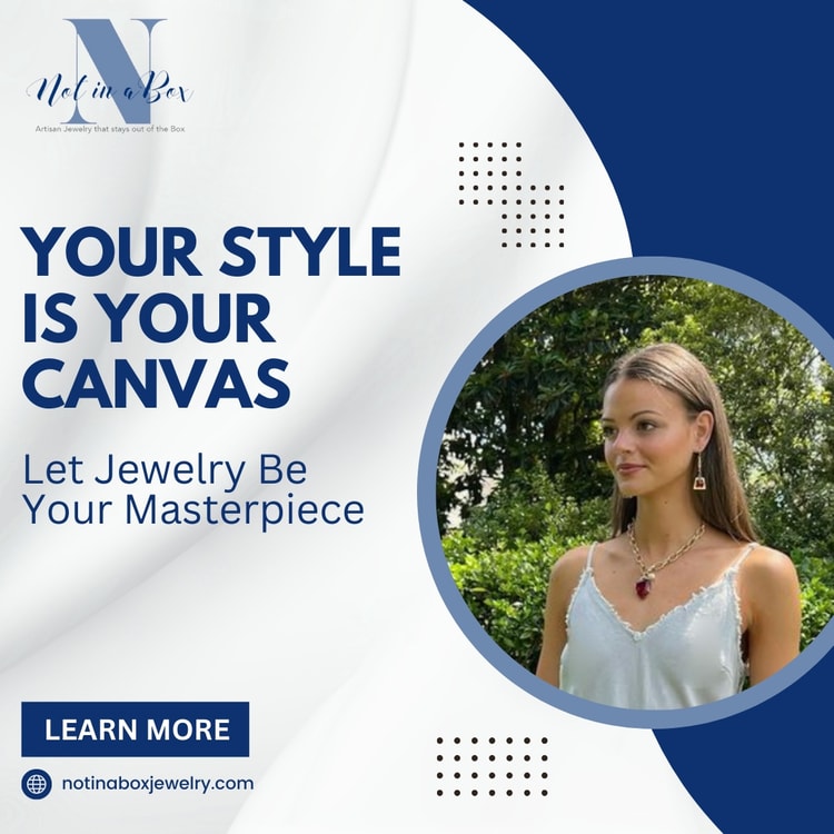 A woman in a white top and blue background with the words your style is your