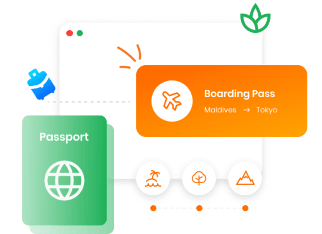 An illustration displaying a passport booking app interface, showcasing travel options and user-friendly design.