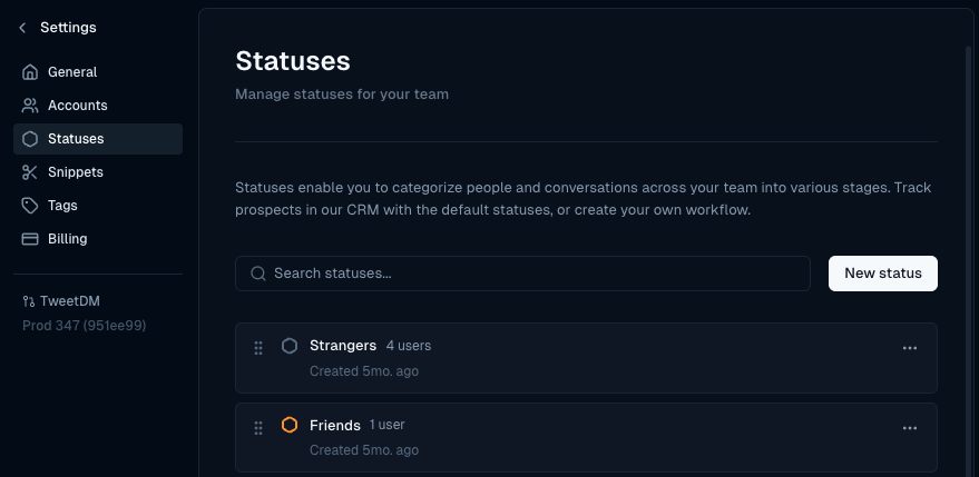 TweetDM Statuses management for your team