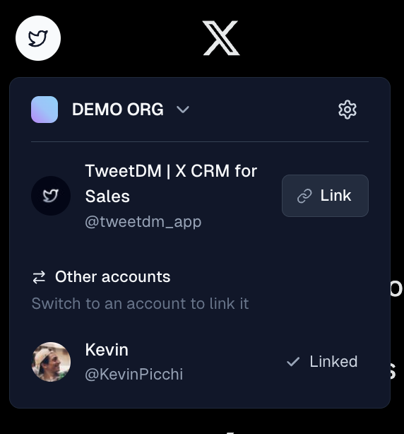 TweetDM X/Twitter account linking