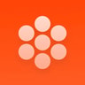 A group of white circles on an orange background
