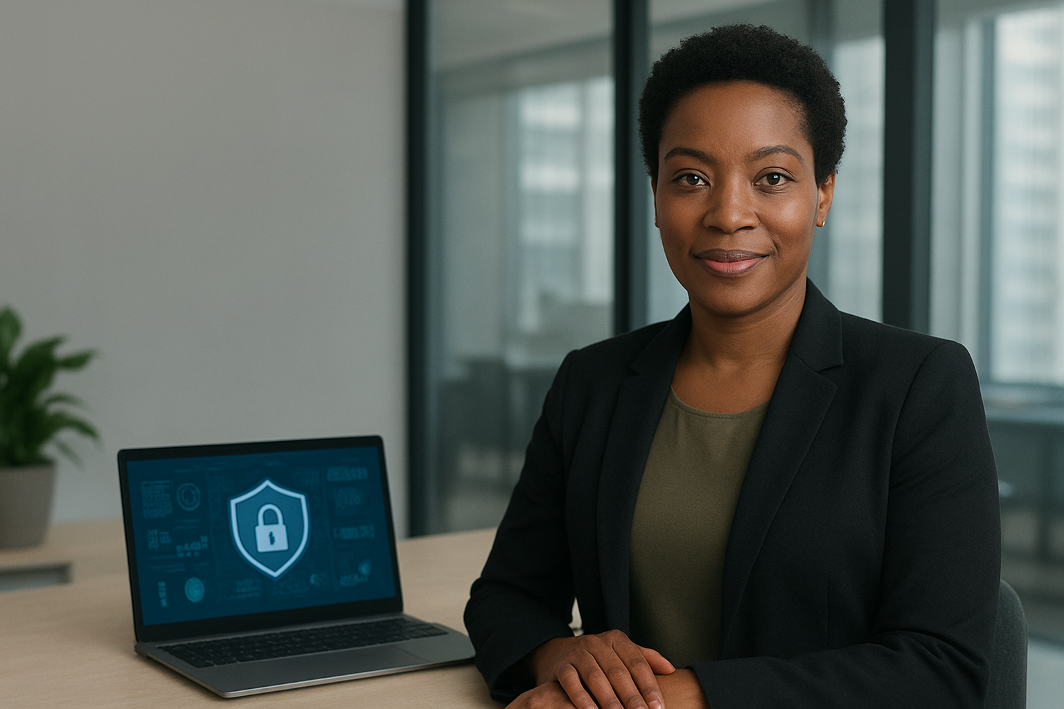 A woman sitting in front of a laptop computer