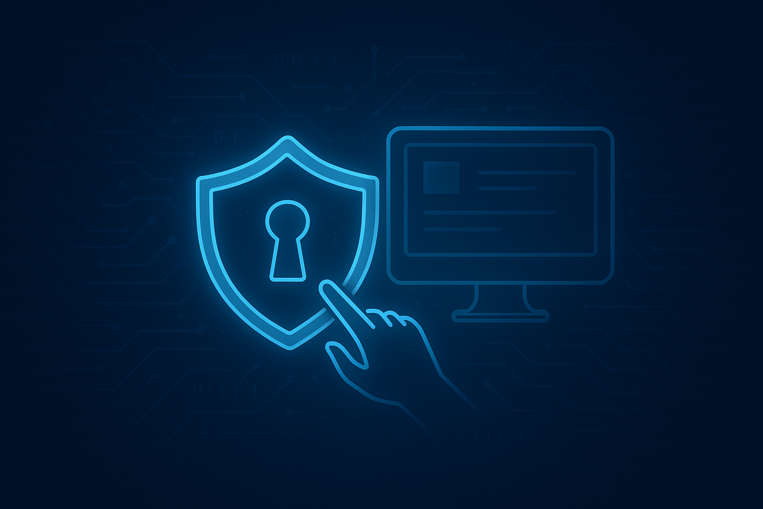A hand touching a key on a computer screen