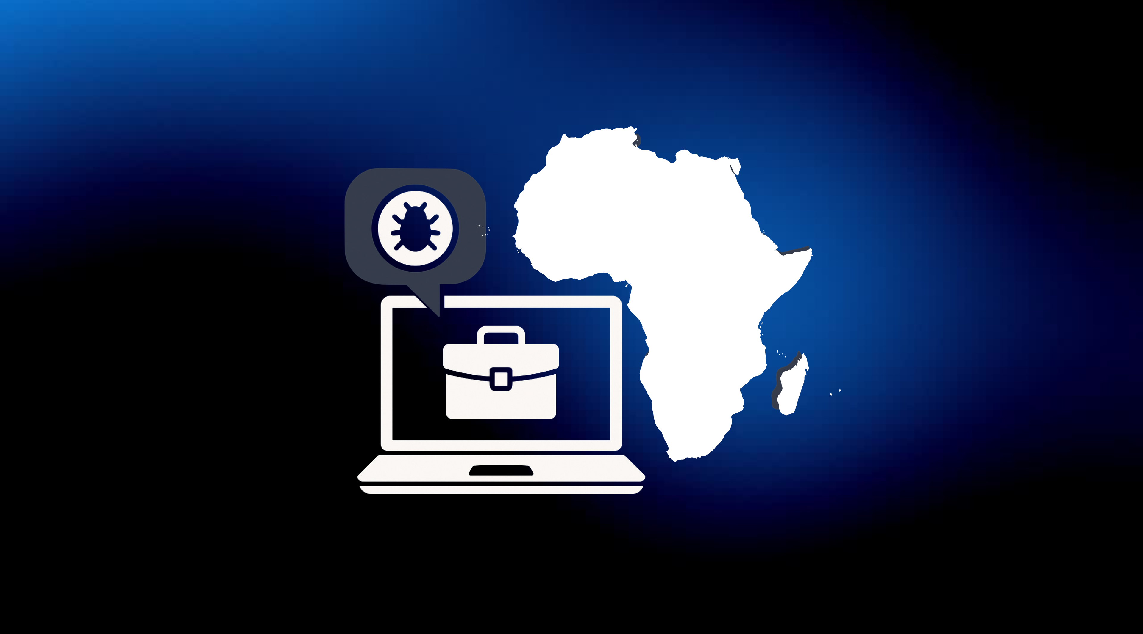 A map of africa and a laptop with a lock on it