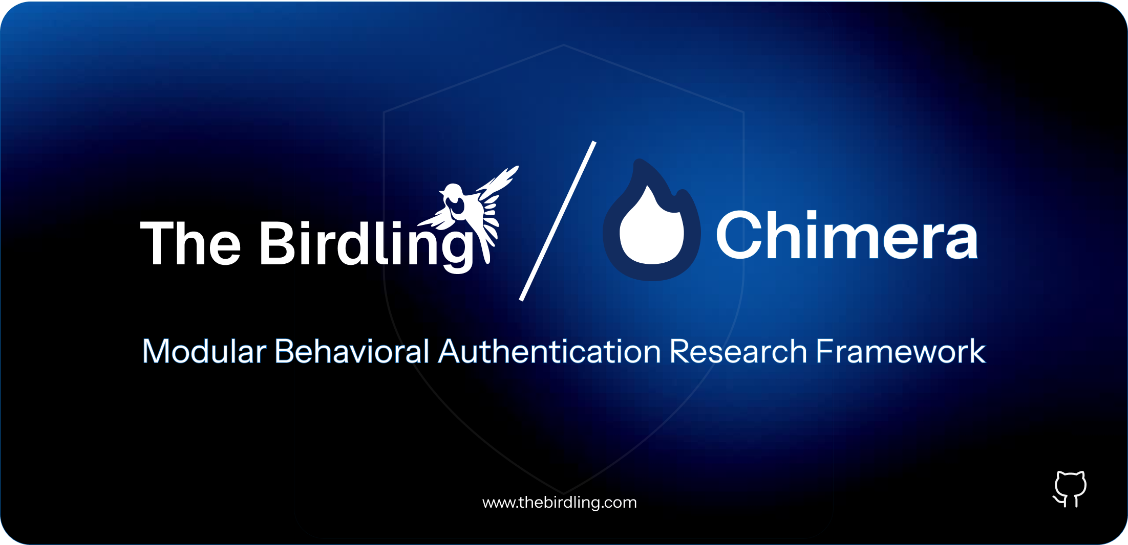 A blue and black background with the words the birdling / chimera logo