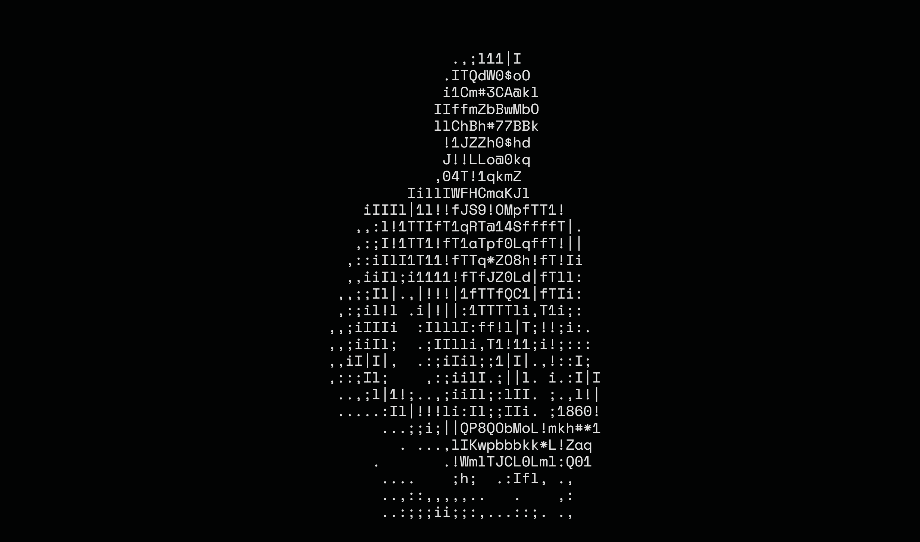 An ascii-art of the image of a young man.