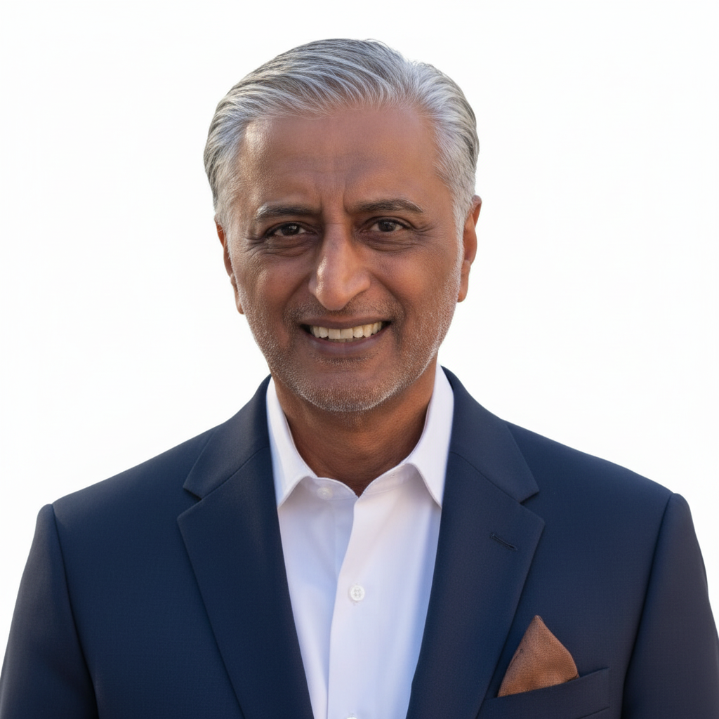 A man in a suit smiling at the camera