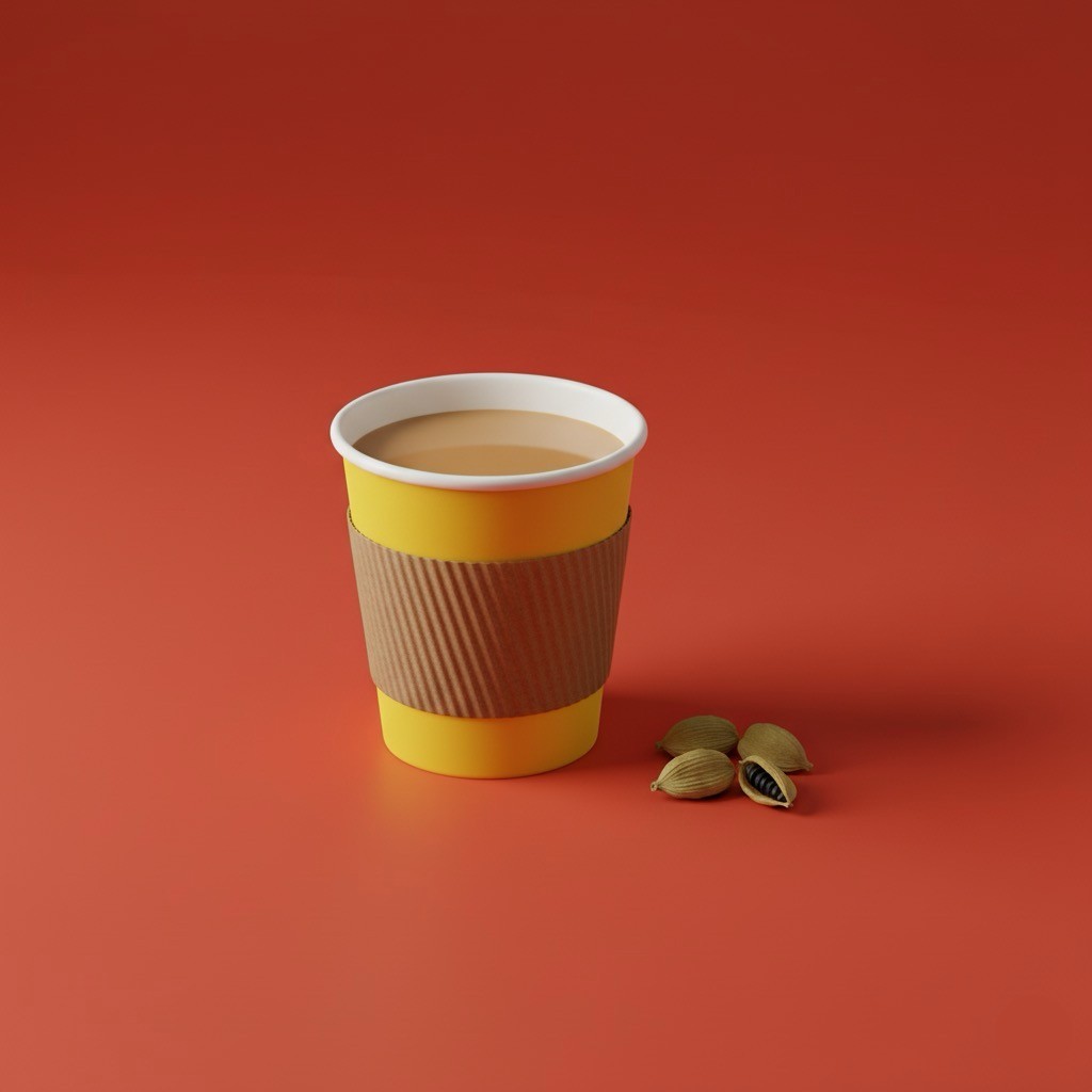 A cutting or half cup of cardamom tea and a pair of cardamom.