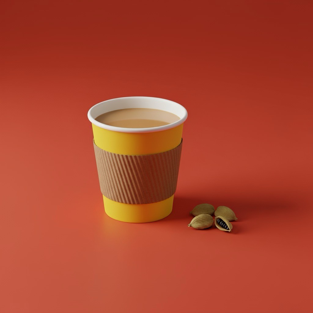 A full cup of cardamom tea and a pair of cardamom.