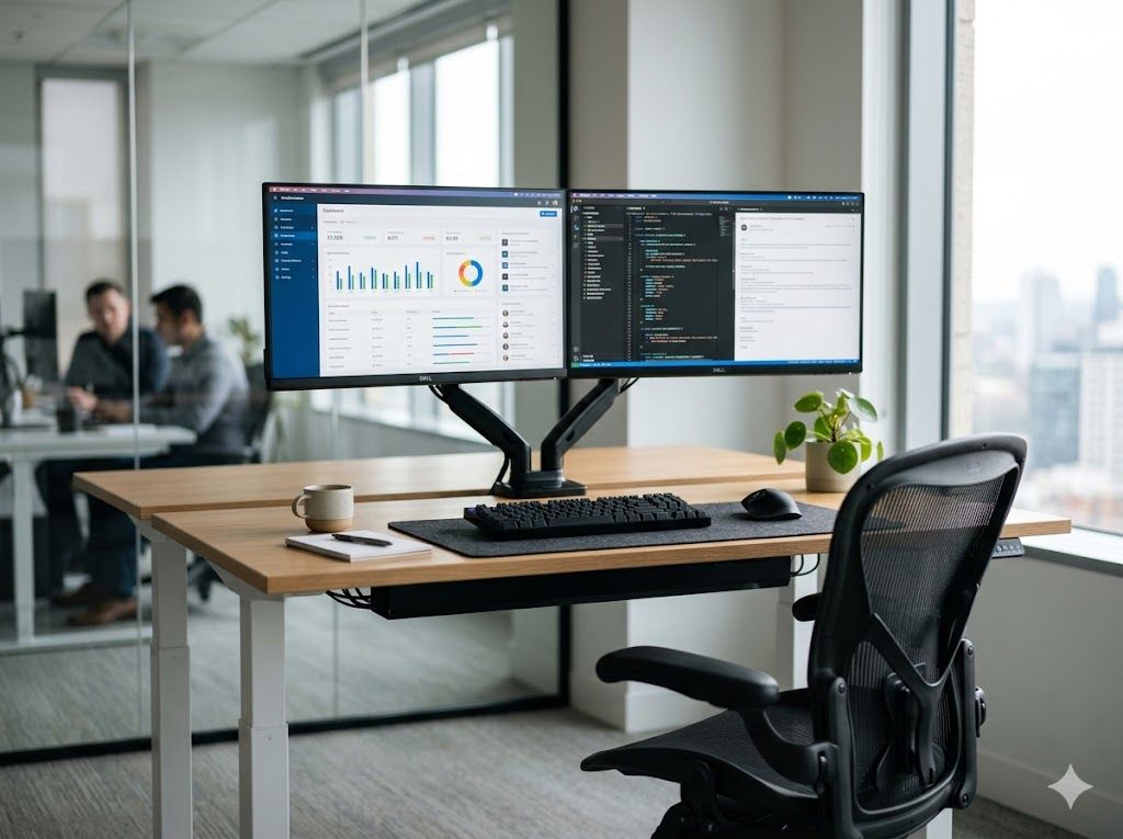 Employee at a display screen workstation