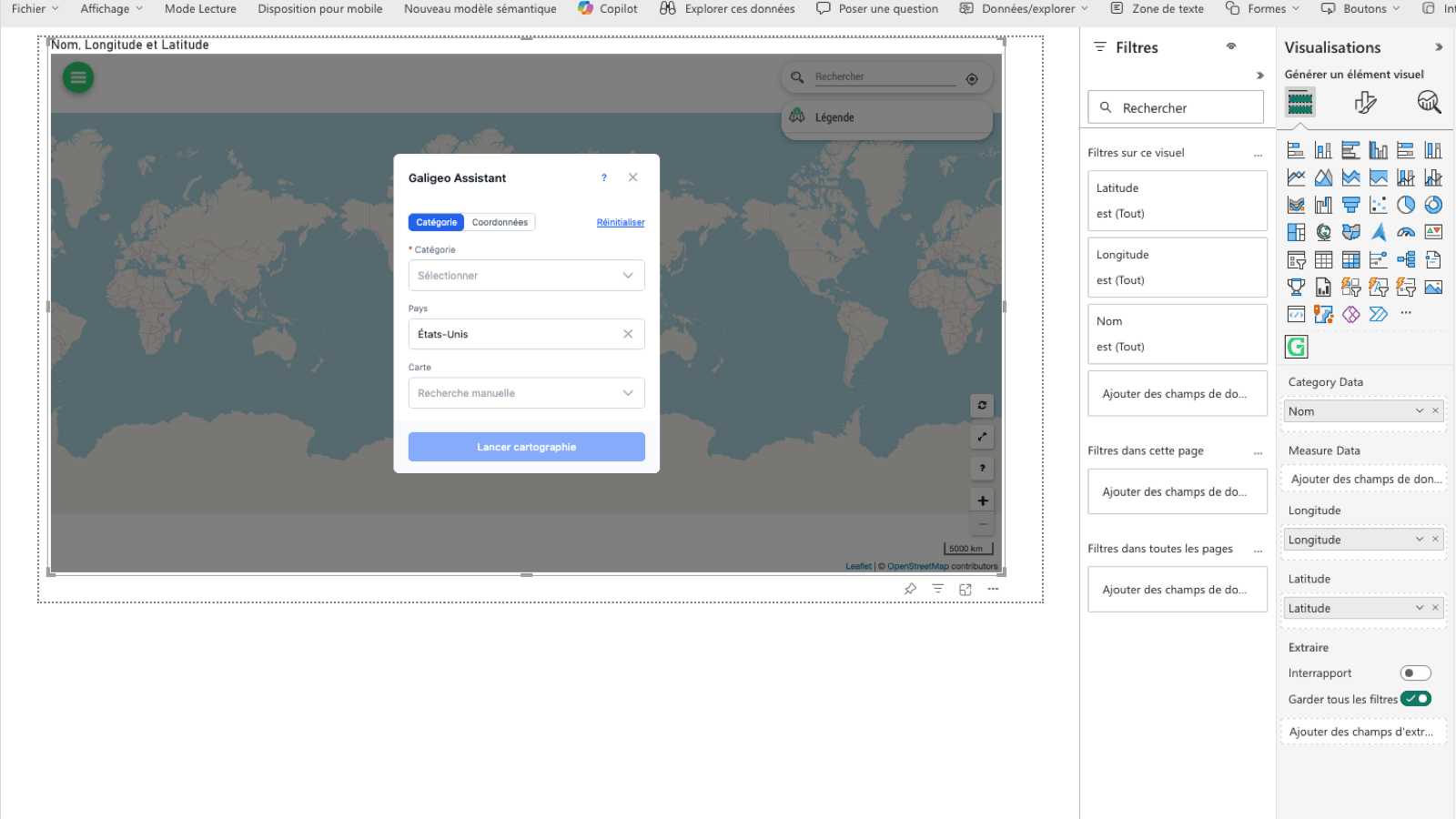 Assistant de configuration Galigeo dans Power BI