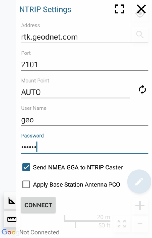 NTRIP Connection Info