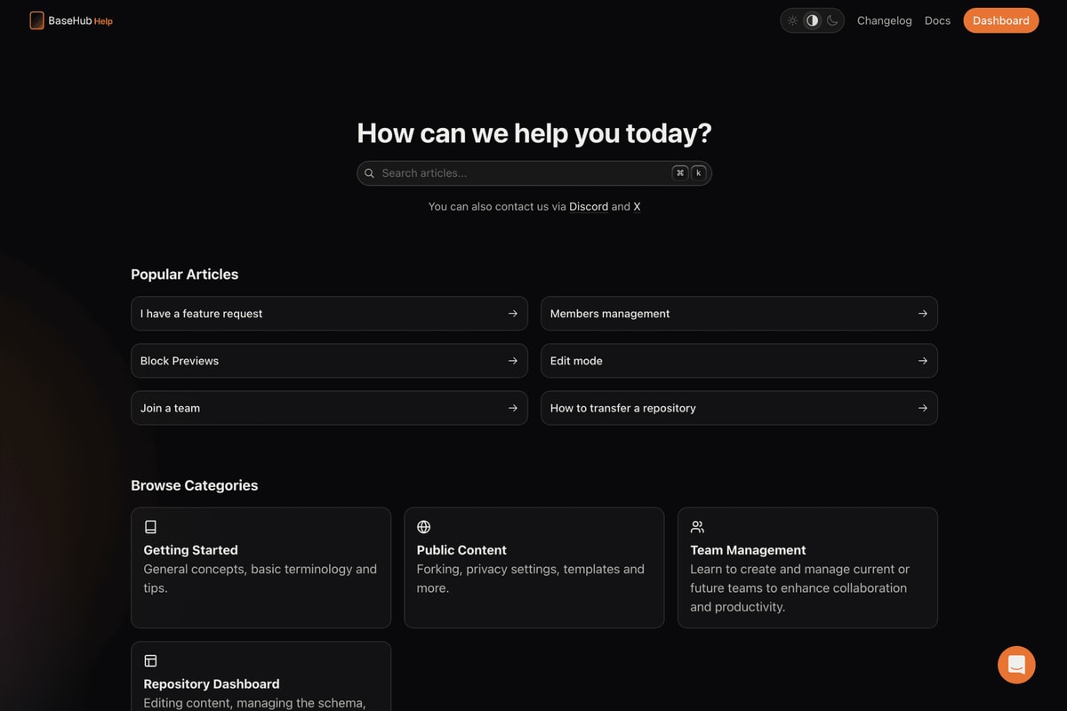 Templates & Examples / Help Center Template — BaseHub Docs