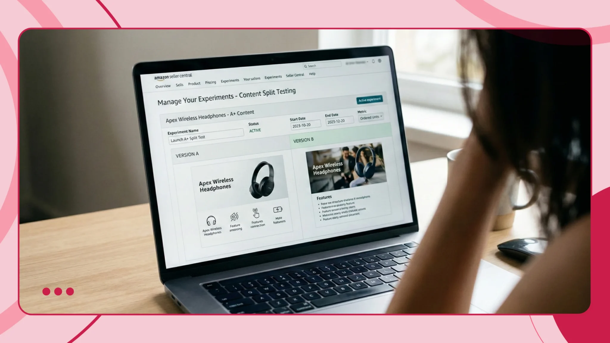 Setting up an Amazon A+ content A/B testing experiment using the Manage Your Experiments dashboard.