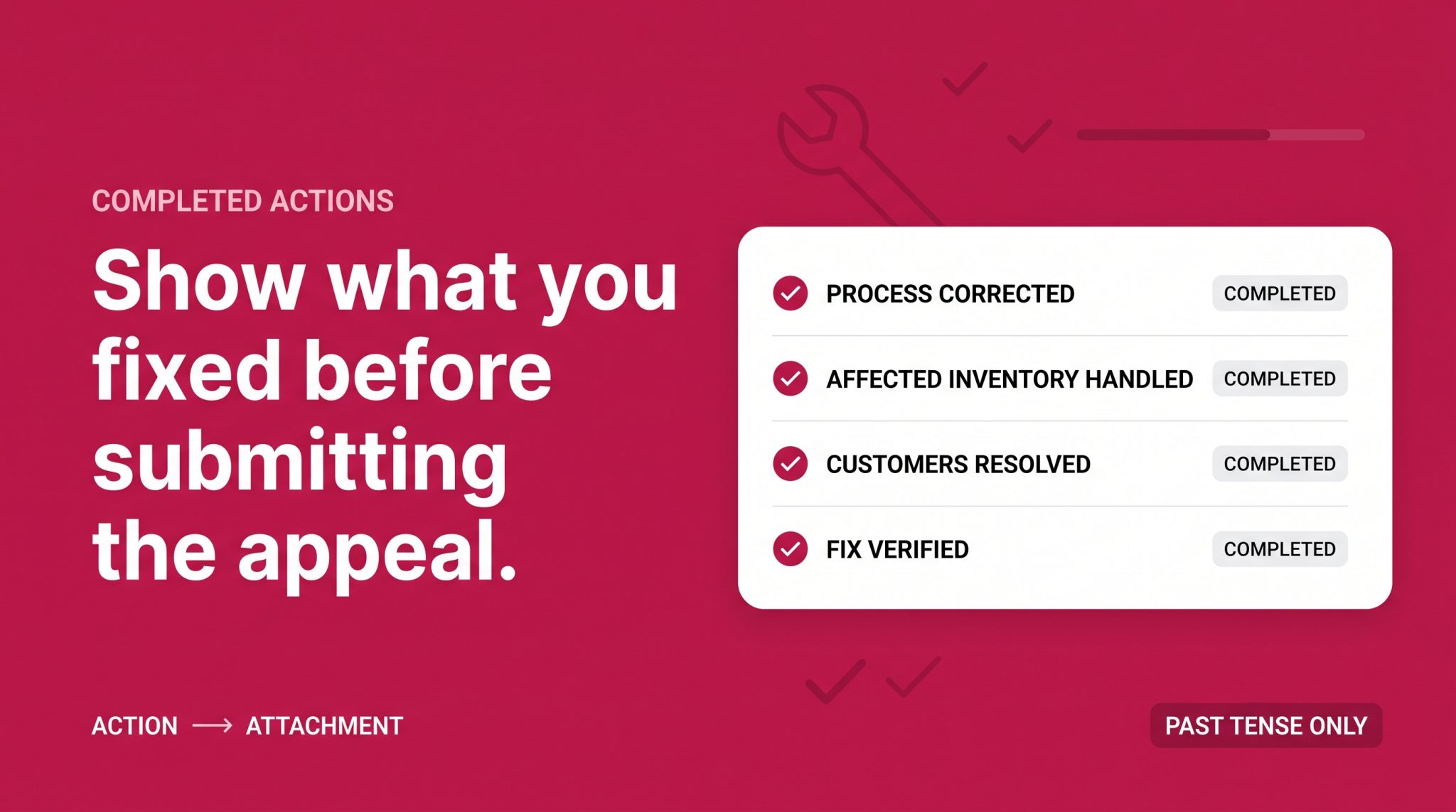 Amazon POA corrective actions completed before appeal banner