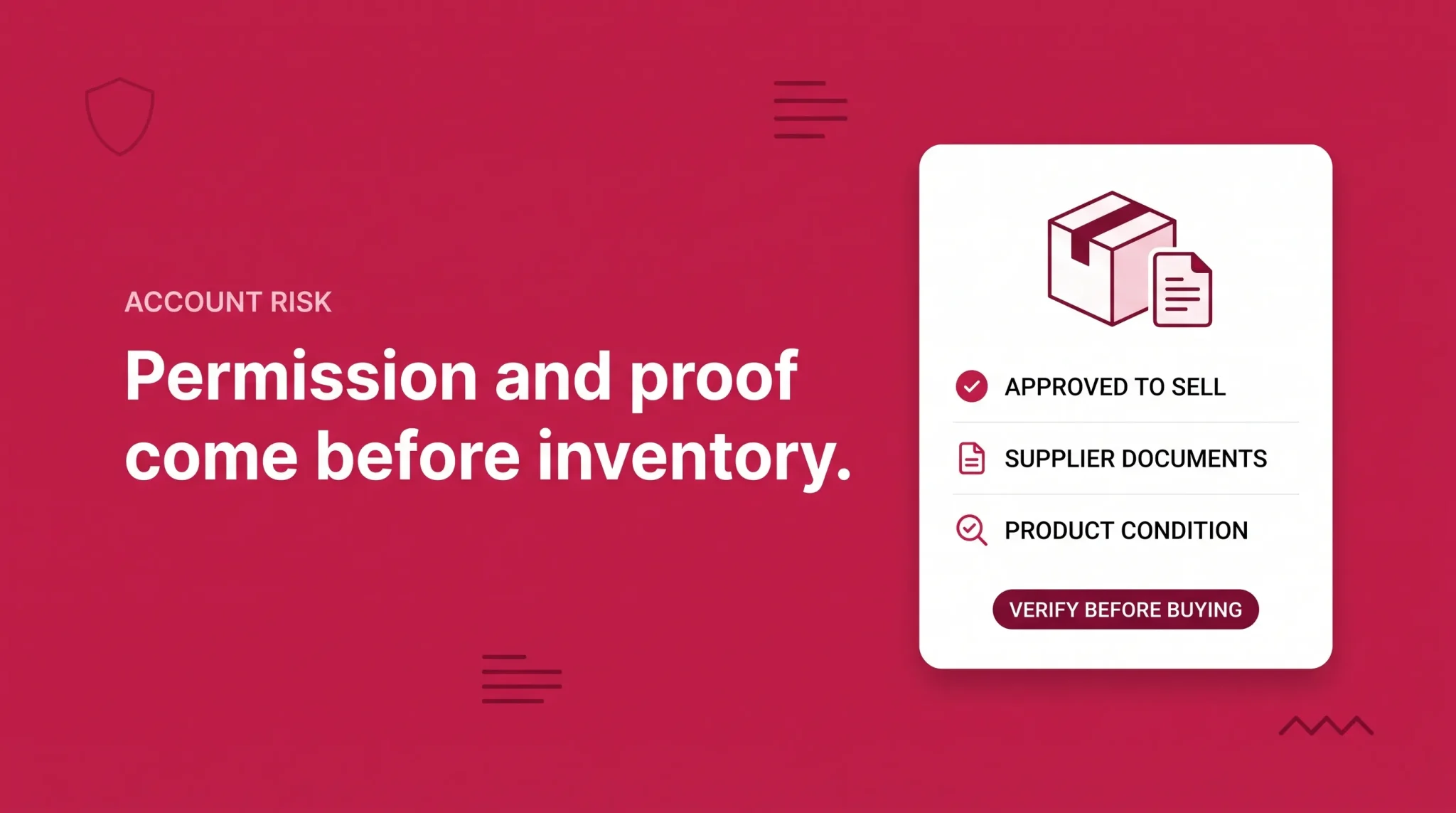 Banner reminding arbitrage sellers to verify permission, supplier documents, and product condition before buying.
