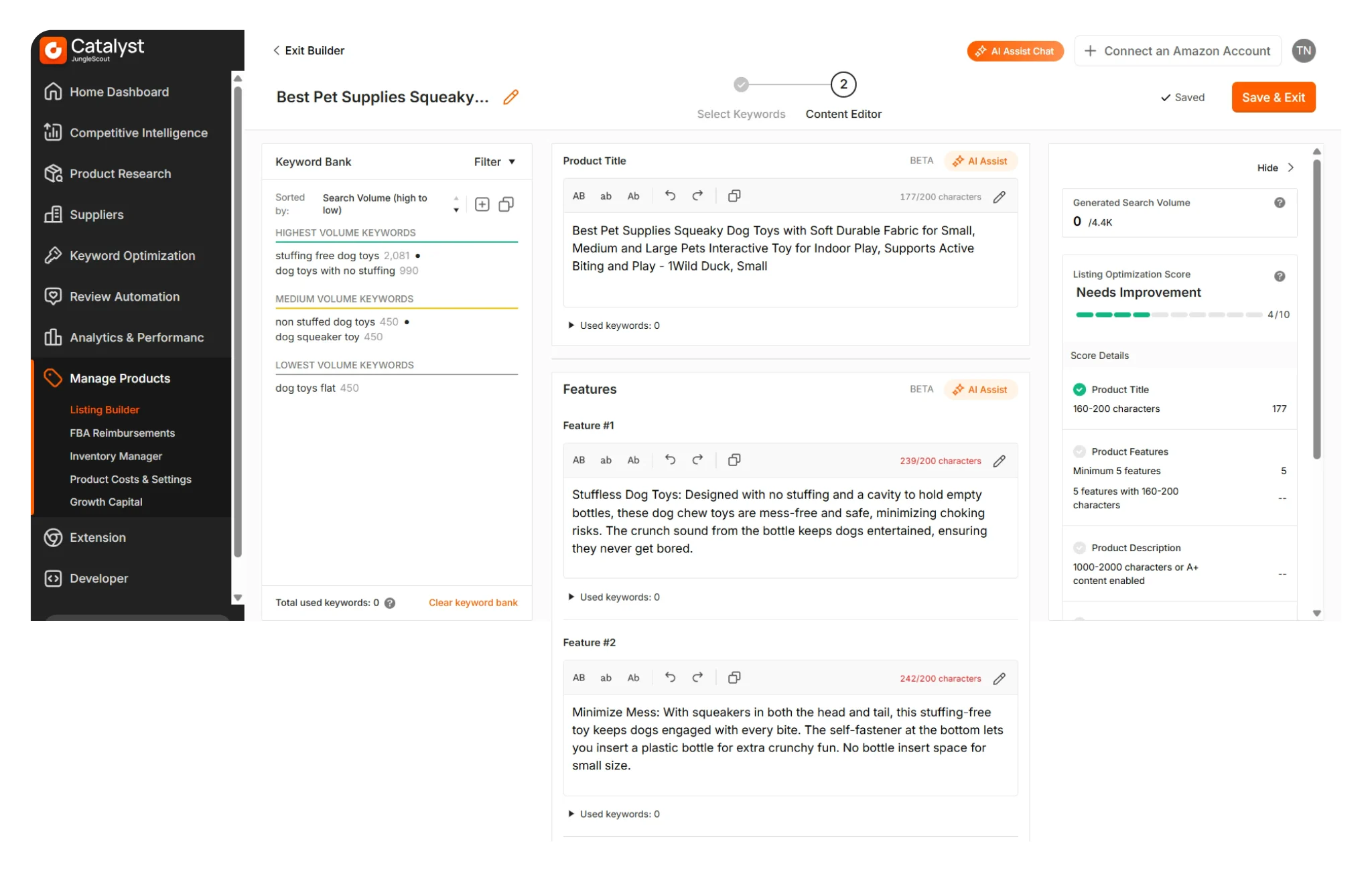 Jungle Scout’s Listing Builder
