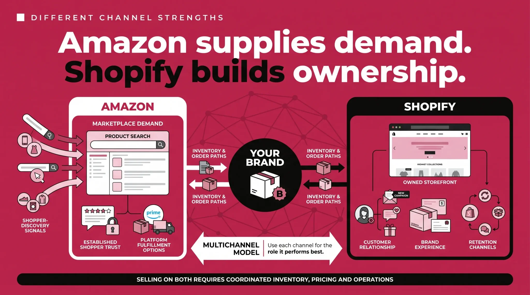 Amazon and Shopify channel roles infographic