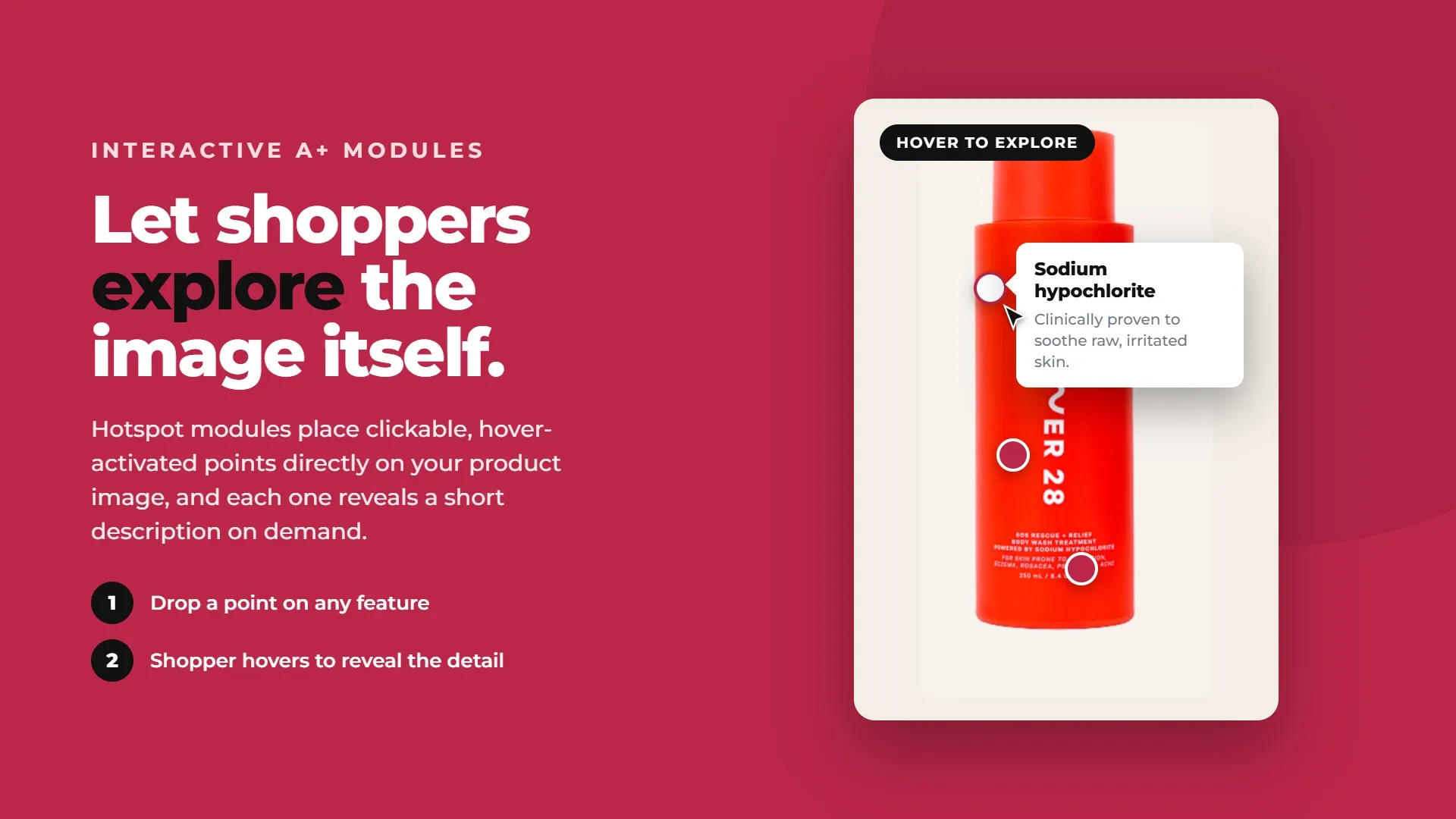 Premium A+ Content hotspot module allowing shoppers to explore product features directly on an image
