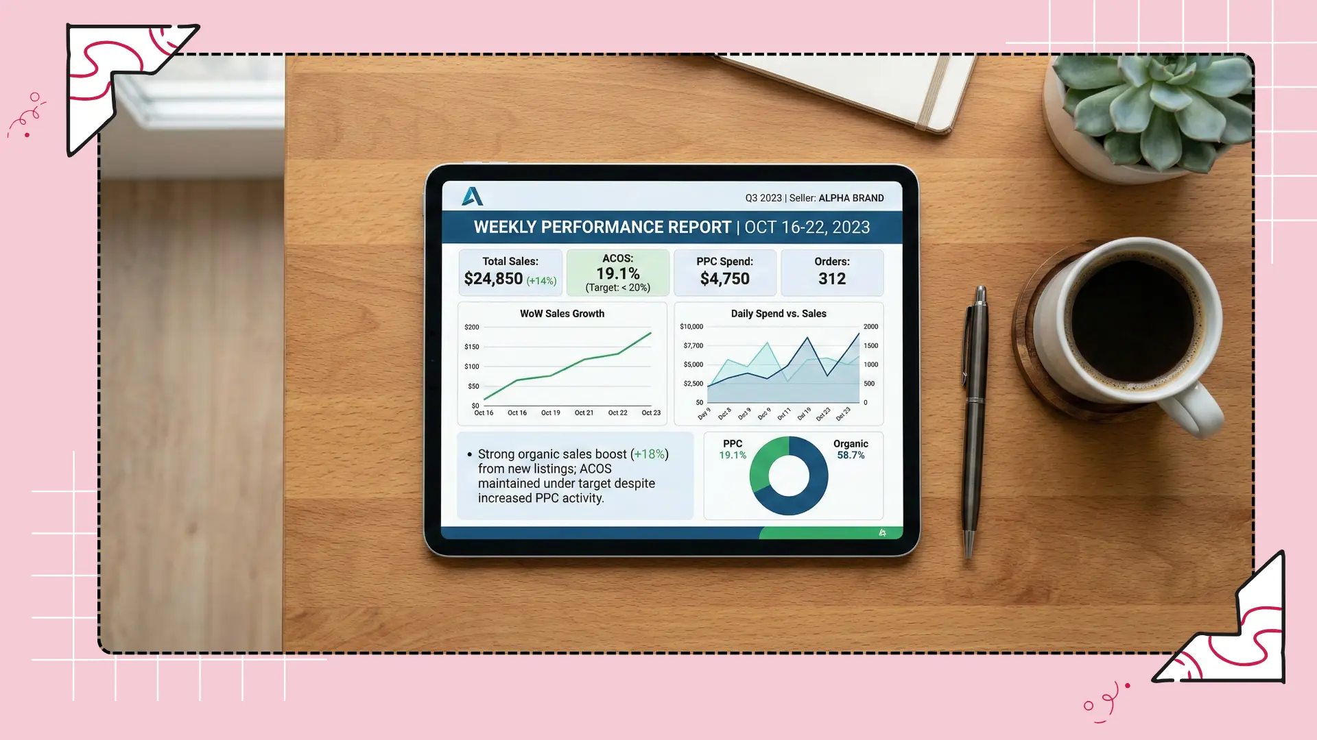 Stakeholder-friendly reporting dashboard exported from an Amazon SEO tool.